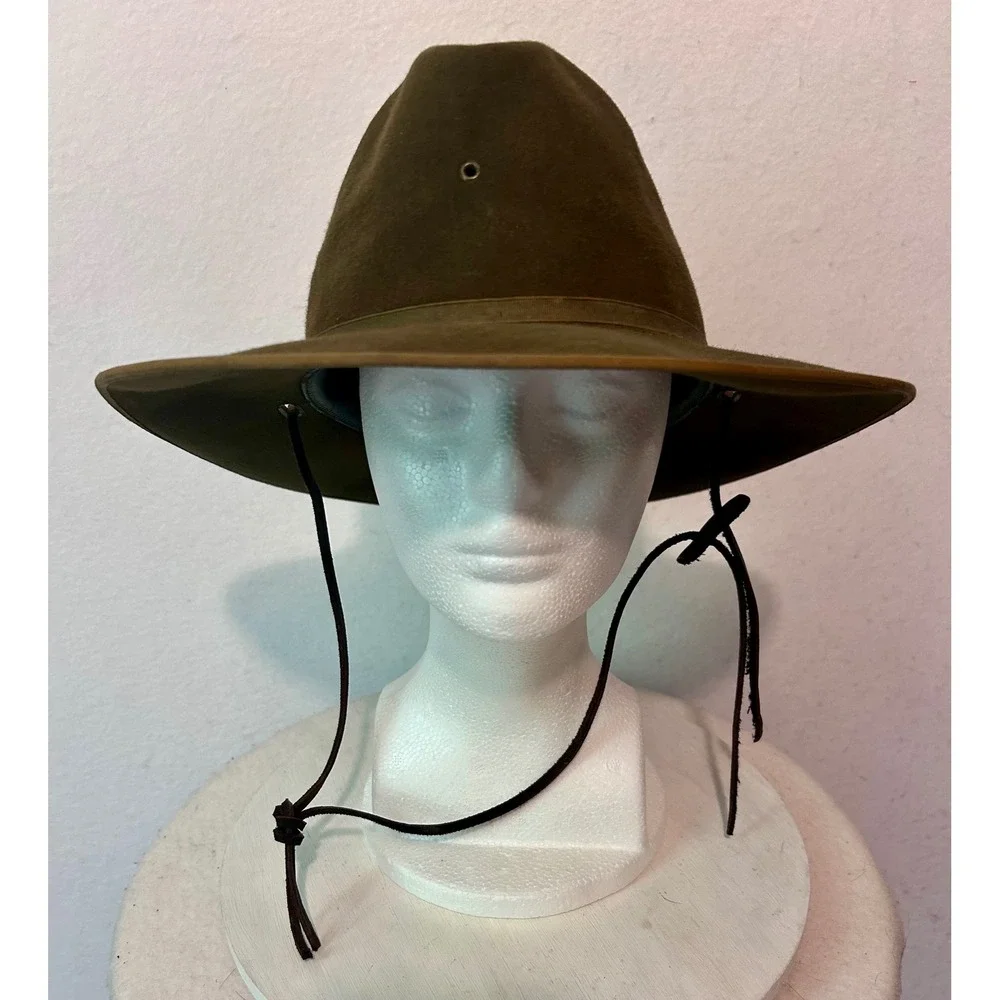 Stratton Hats Chicago Olive Green Felt Campaign Hat Mens 7 3/4 Ranger Scout